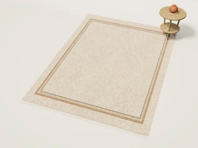 Cream wool rug with a soft sand border and fringed ends